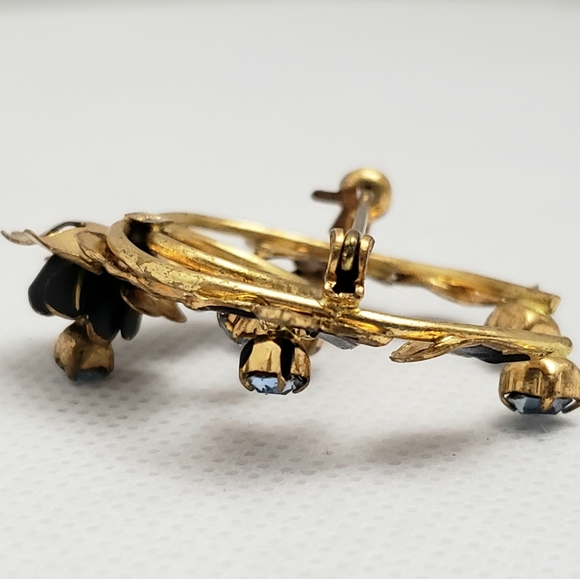 Equistive Austrian Made Floral Blue With Gold and Baby Blue Rhinestones Brooch - Picture 9 of 13